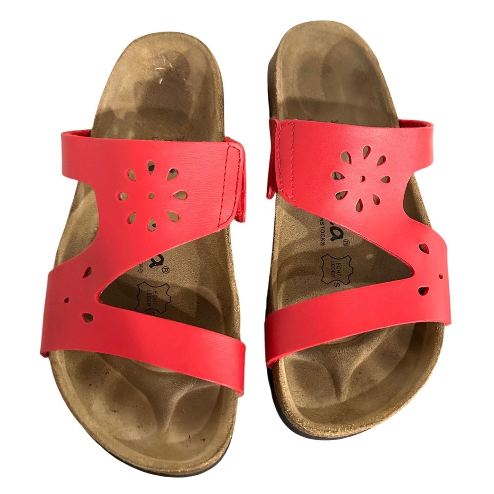 Birkenstock Betula Red Floral Laser Cut-Out Leather Strappy Sandals 37 6 6.5‎